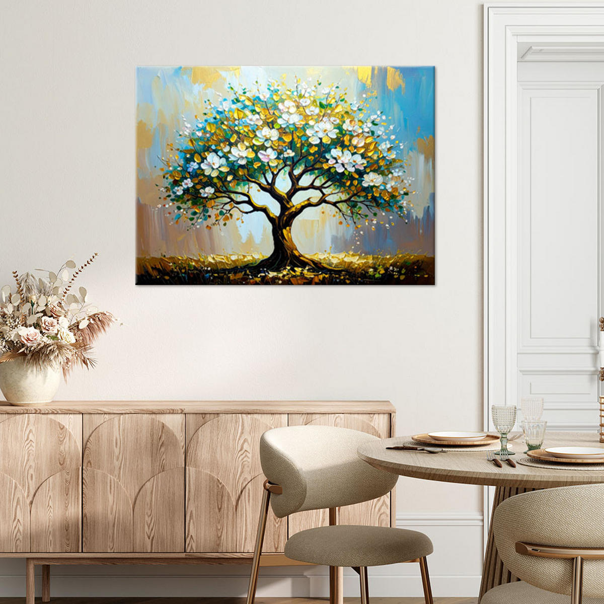 LEINWANDBILD Baum des Lebens grün und goldfarben 120x80cm - Grün, Textil (120/80cm) - Feeby