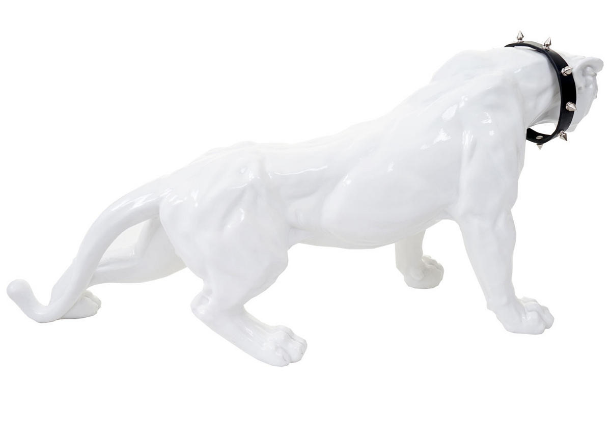 DEKO FIGUR PANTHER MIT HALSBAND Hochganz Reinweiß - Weiß Hochglanz, Stein (18/28/59cm) - MCW