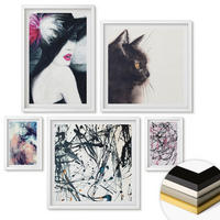 WANDBILDER 5er-Set - 50x50 cm & 20x30 cm & 40x60 cm Weißer Rahmen - Hintergrundmuster mit Pastellblumen - Weiß, Kunststoff (40/60cm) - ArtPrintCave