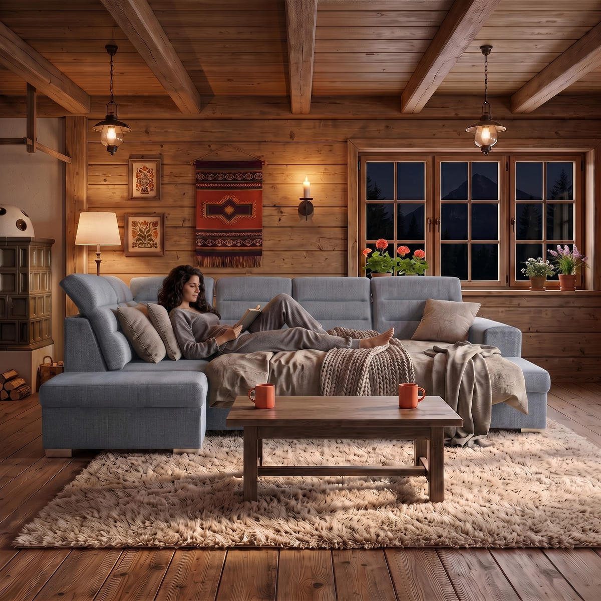 ECKSOFA U-Form CLOUD U Links mit Schlaffunktion 120x252 Velours Grau - Silberfarben/Grau, Holz/Kunststoff (320/103/202cm) - Muffo
