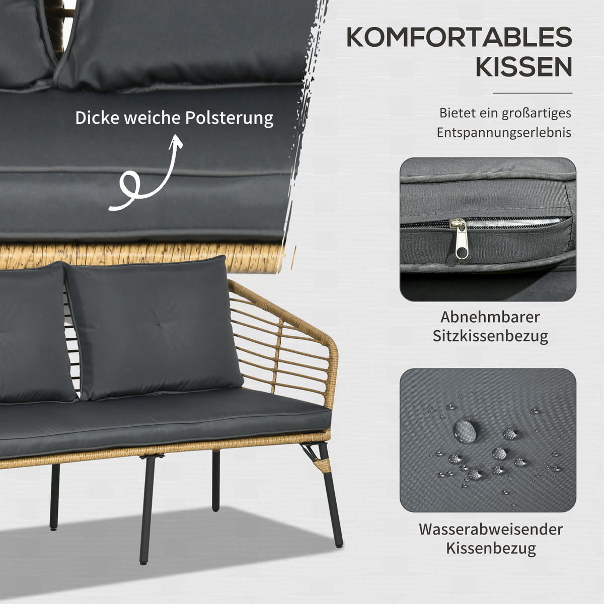 GARTENMÖBEL Set, PE, Sand+Dunkelgrau - Sandfarben/Dunkelgrau, Kunststoff - Outsunny