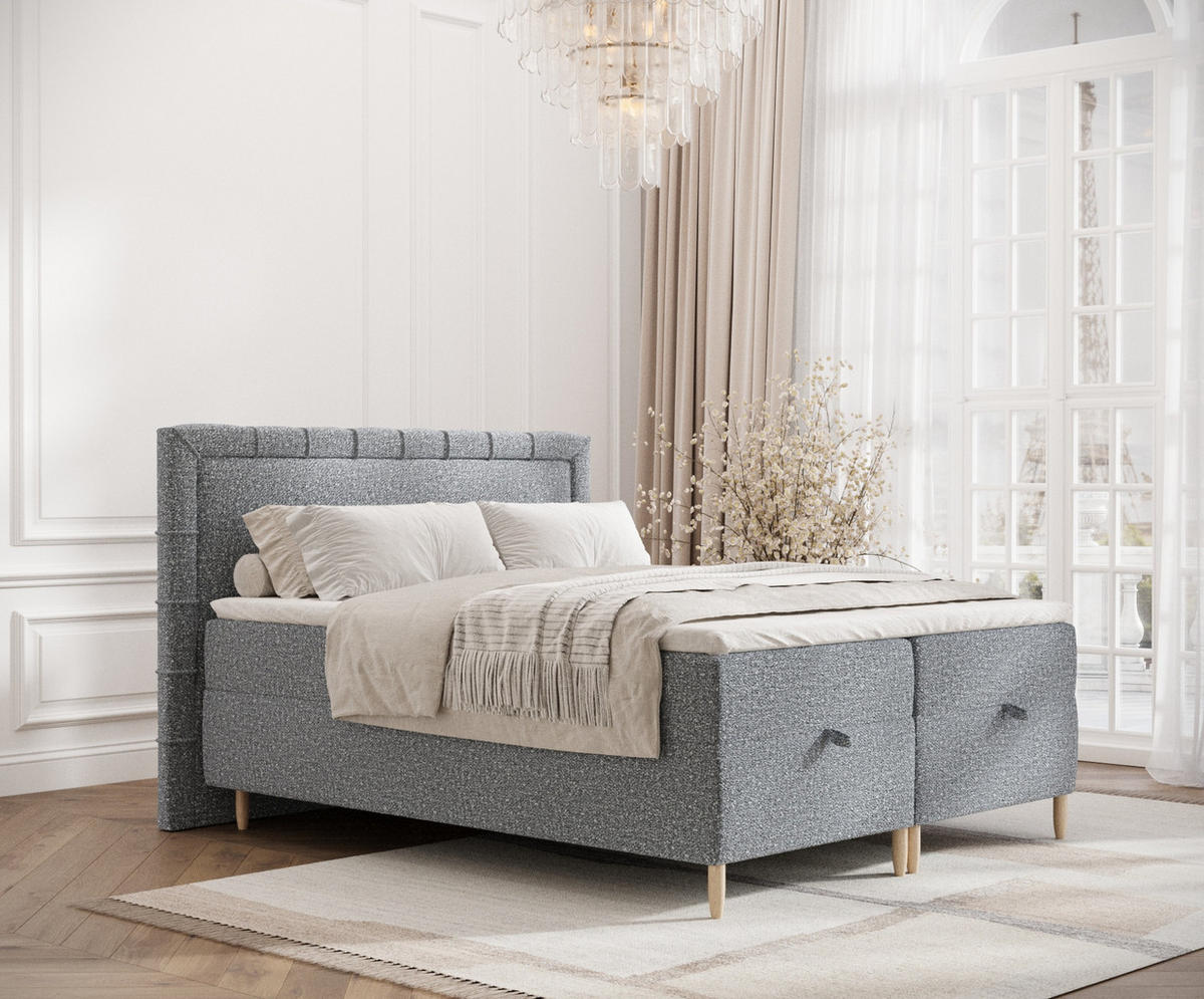 BOXBETT Voyage Grau 140/200 cm mit Matratze und Topper - Naturfarben/Grau, Holz/Holzwerkstoff (140/200cm) - Maison de Reve