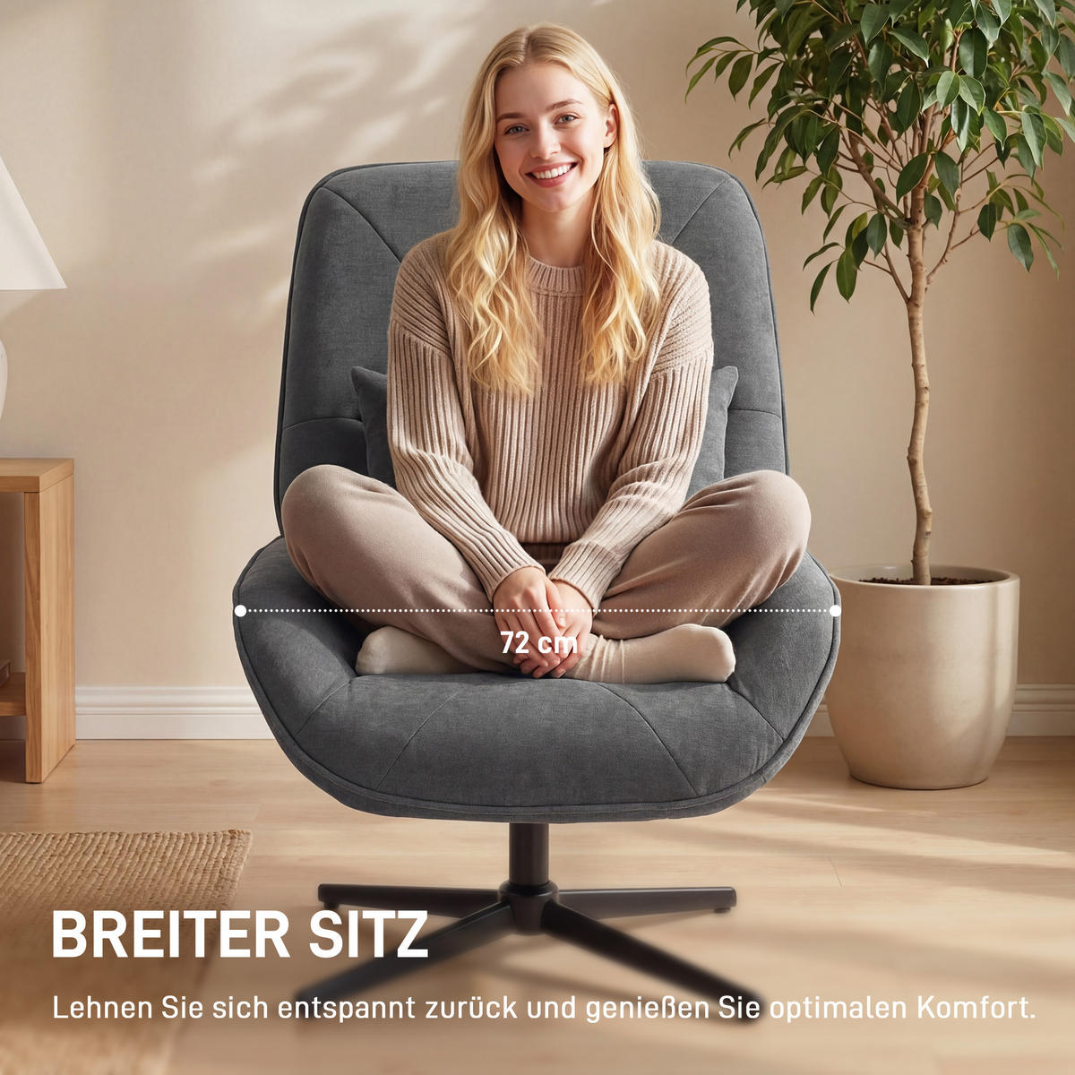 SESSEL DE-06912 drehbar mit Chenille und hoher Rückenlehne Dunkelgrau - Dunkelgrau, Metall (72/96/92cm) - ComfortXL