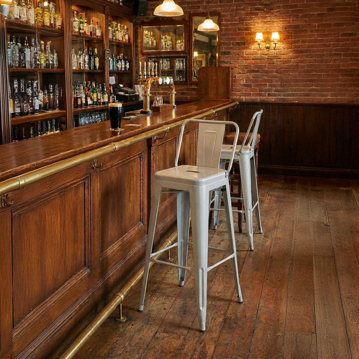 BARHOCKER 2er Set Metall Silber - Silberfarben, Metall (44/96/43cm) - CLP