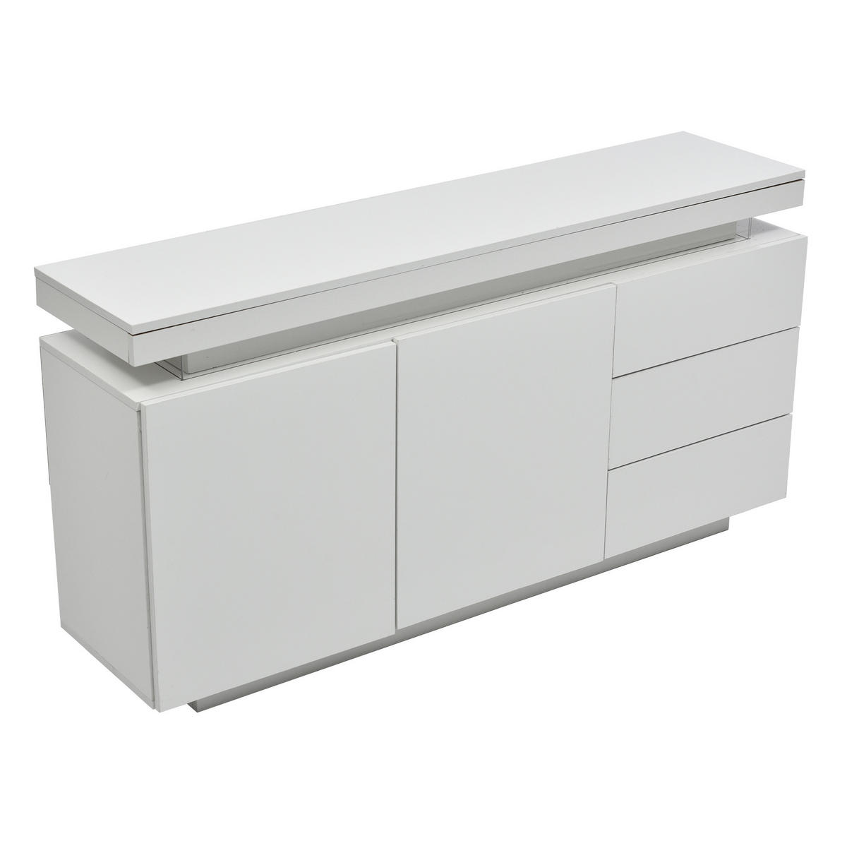 SIDEBOARD 140/35/72,5 cm in Weiß mit LED-Beleuchtung und 3 Schubladen - Weiß, Holzwerkstoff (140/72.5/35cm) - Flora Grace