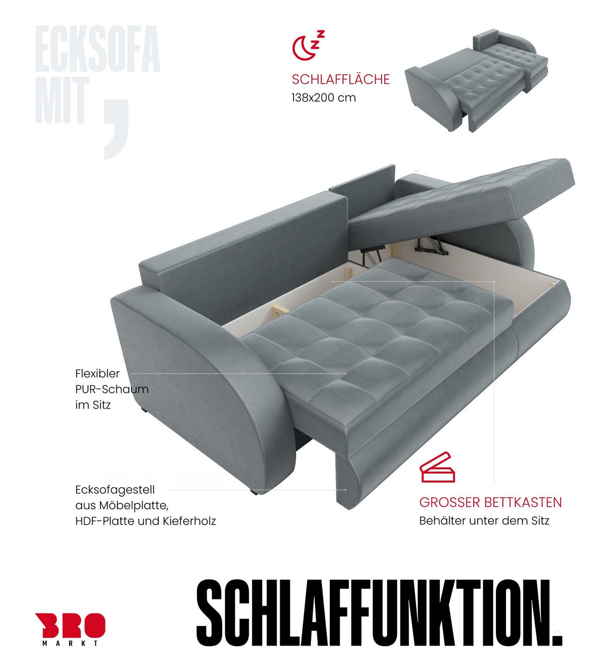 ECKSOFA Bergen mit Schlaffunktion Grün Samtstoff - Grün, Textil (238/141cm) - Bromarkt