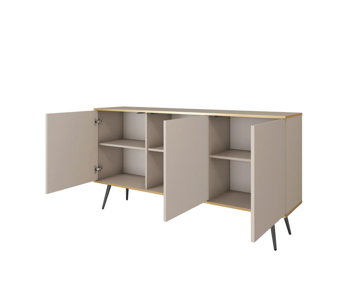 KOMMODE FORNO (Weiß, Goldene Details, 3 Türen, goldene Metallfüße) - Gelb/Goldfarben, Holz/Holzwerkstoff (160/85/39cm) - Ravio