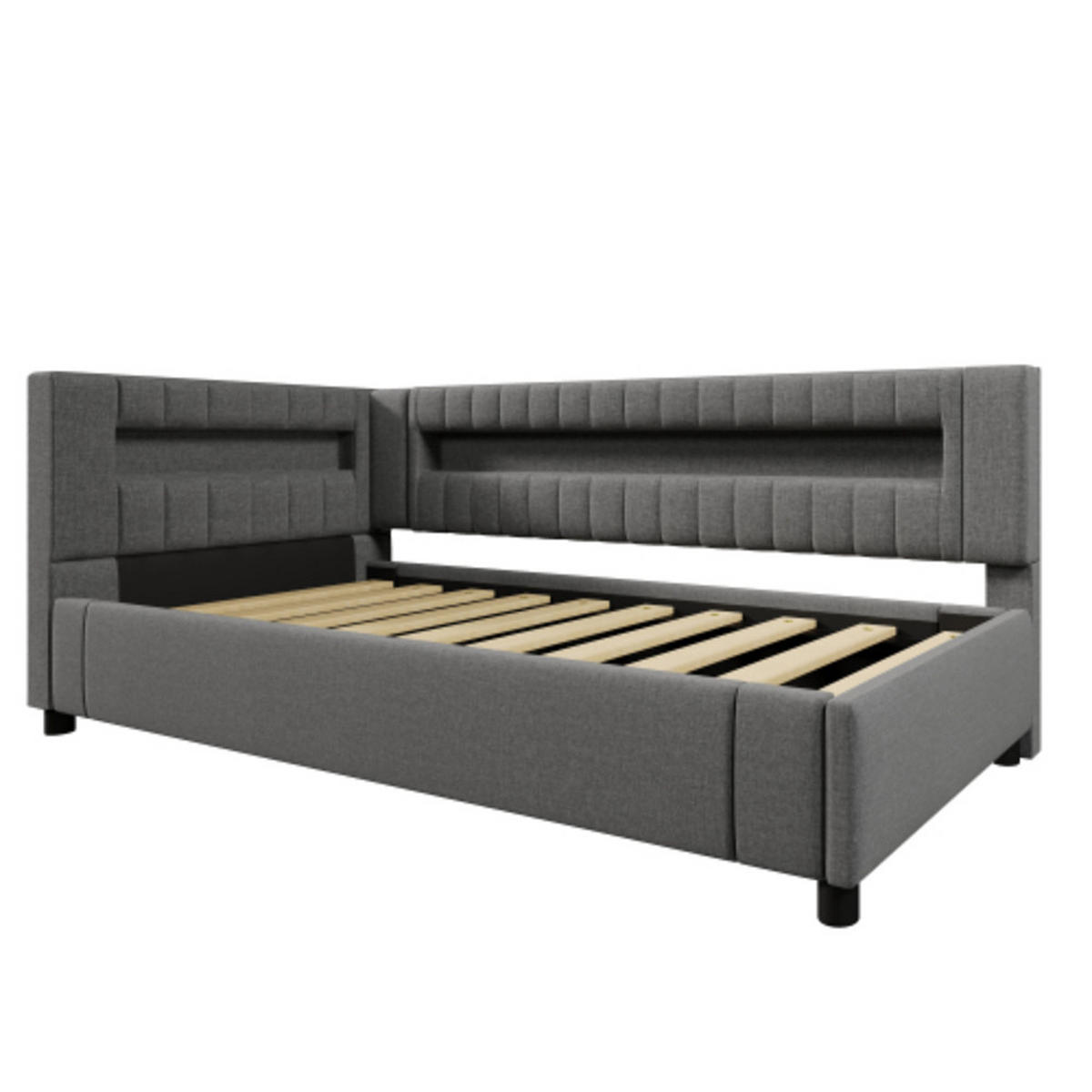 KINDERBETT 90×200 cm aus Leinen-Stoff mit LED-Beleuchtung und USB-C-Anschluss, grau - Grau, Textil (90/200cm) - Luhomfu