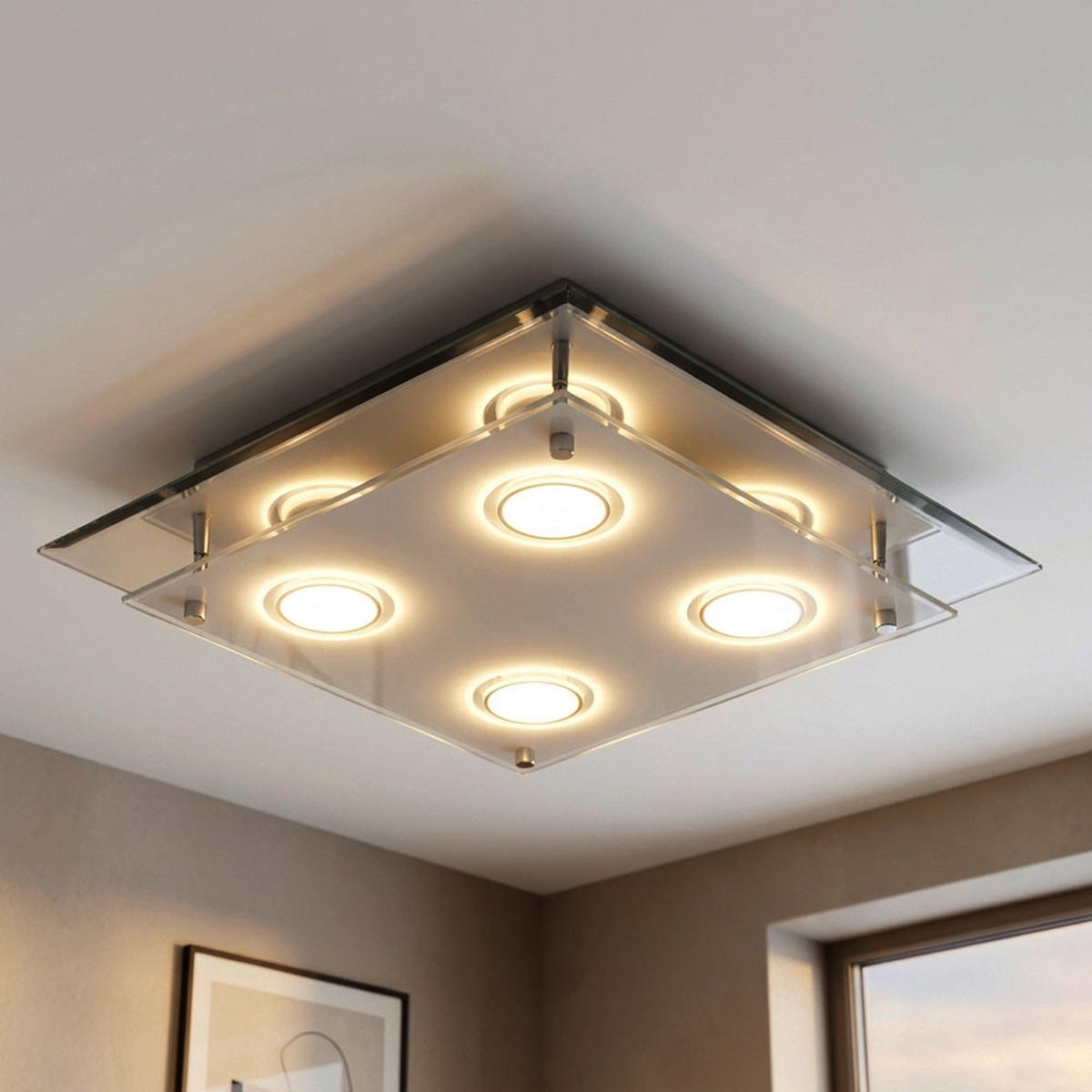 LED DECKENLEUCHTE ARENA Chrom Silber - Silberfarben, Glas (34/34/8cm) - Esto