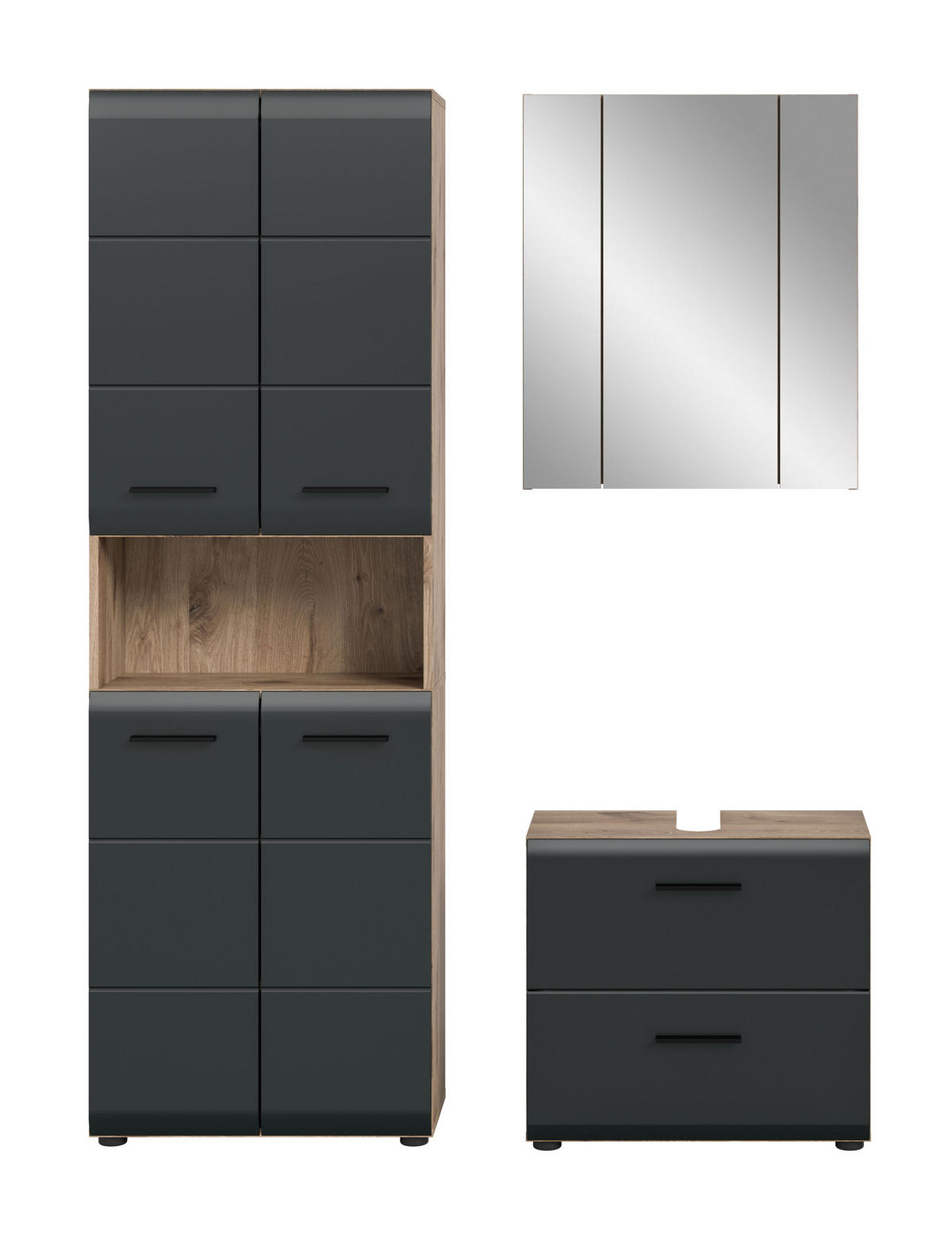 BADEZIMMER Alba 3-tlg. B/H/T: ca. 135/185/30 cm) in Nox Oak /schwarz matt - Eichefarben, Holz (135/185/30cm)