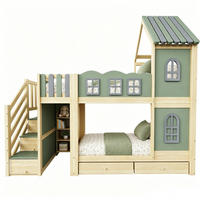 KINDER-ETAGENBETT 90x200cm Holz Wolkendesign Stauraum Grün - Grün, Holz (90/200cm) - FLIEKS
