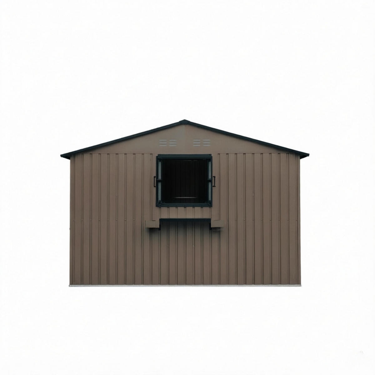 GERÄTEHAUS 359.4/284.2/206.9 cm Braun mit 3 öffenbaren Fenstern, abschließbaren Doppeltüren und Blumenregal (10,21 m²) - Braun, Metall (303.8/204.9/370.8cm) - Oxeza