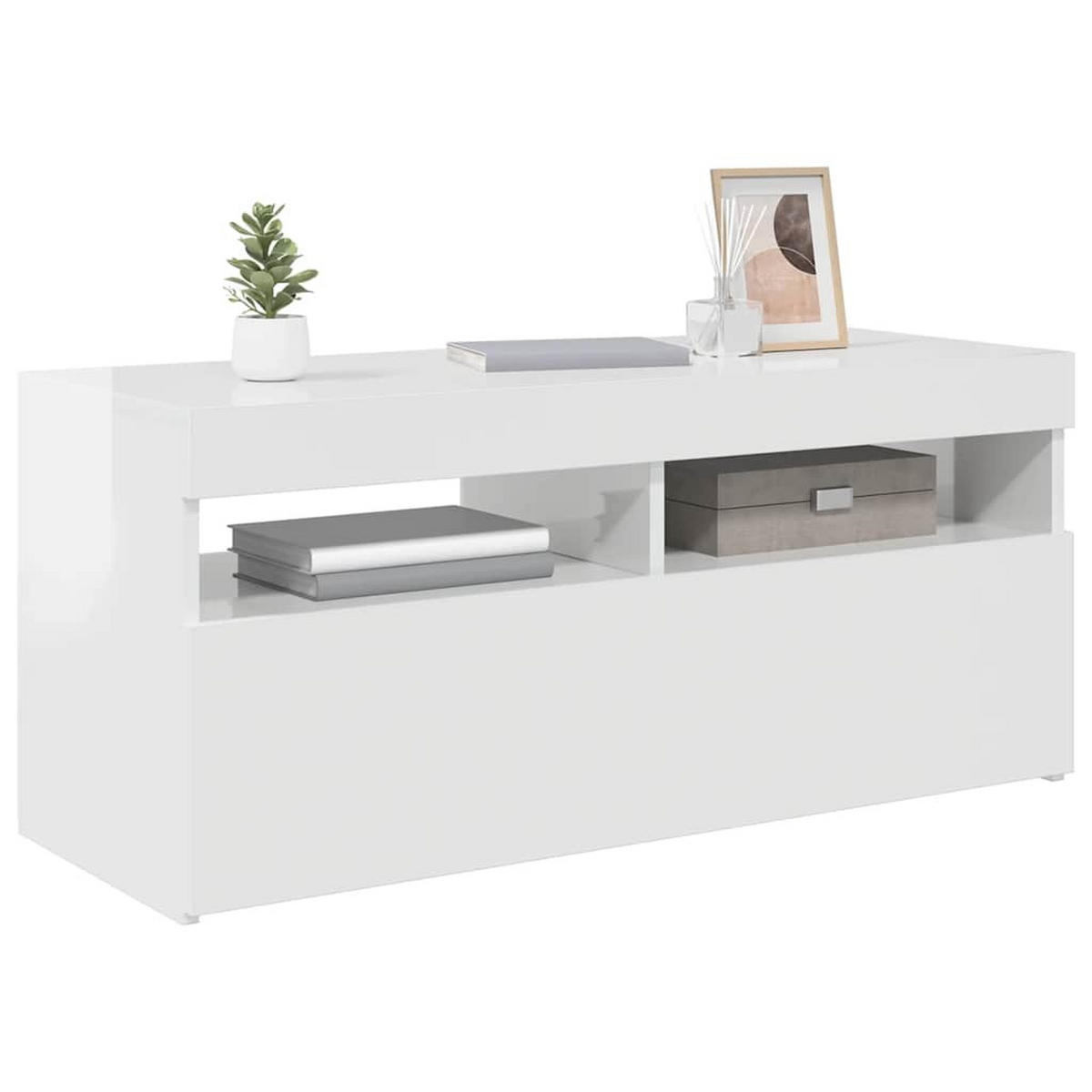 LOWBOARD mit LED und Tür, 90/35/40 cm, aus Holzwerkstoff, in Hochglanz-Weiß - Weiß, Holz (90/40/35cm) - vidaXL