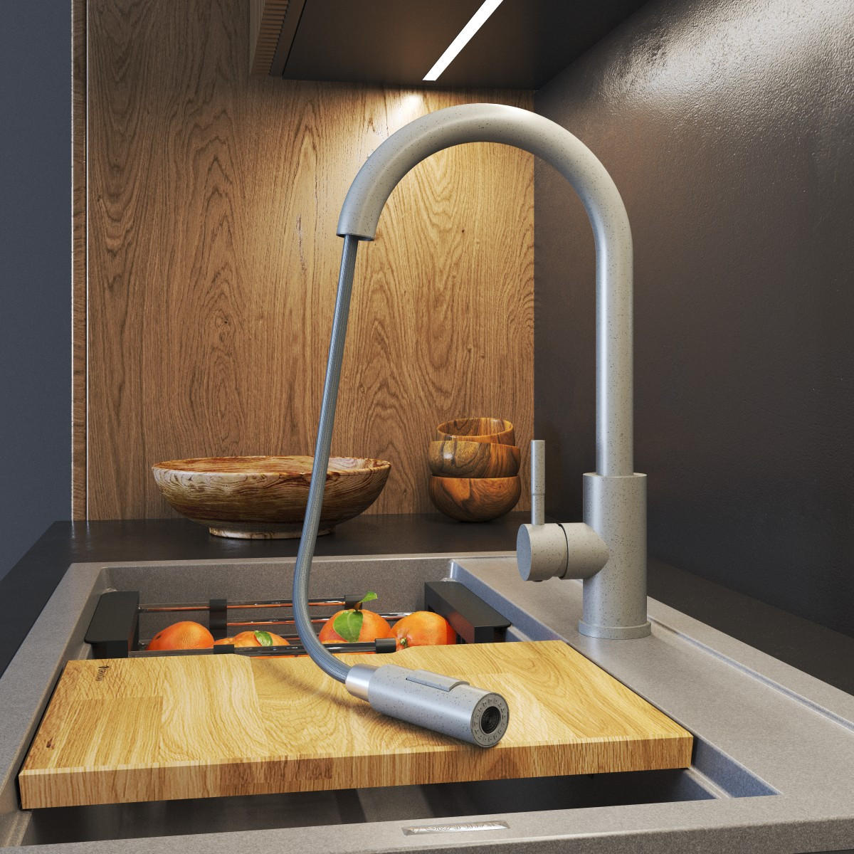SPÜLBECKEN Best mit Batterie, Siphon - Beige, Kunststoff/Stein (50/40/18cm) - Granitan