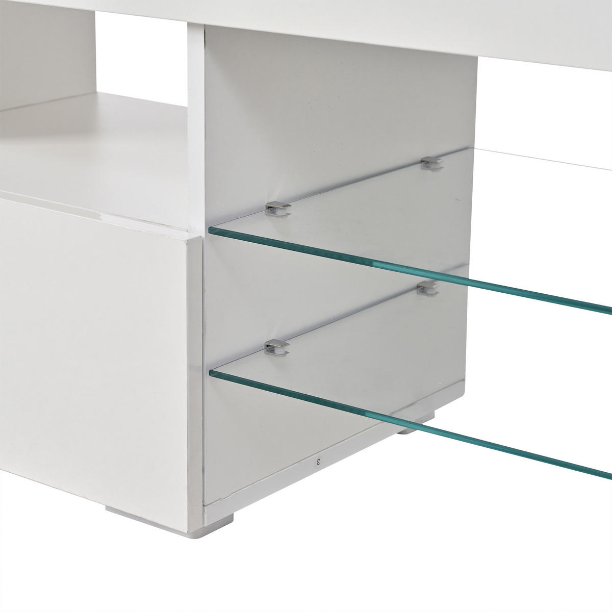 LOWBOARD in Weiß mit LED-Beleuchtung und Schubladen für Wohnzimmer, B180/T35/H45 cm - Weiß, Glas/Holzwerkstoff (180/45/35cm) - STILVORA