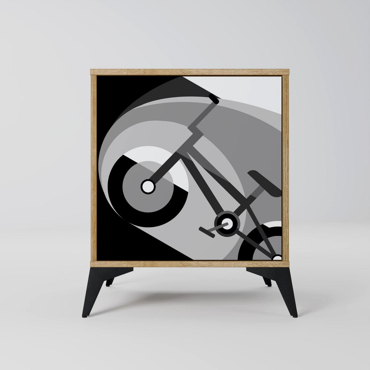 SIDEBOARD BIKE ENERGY, Eichefarben, 57,5x42x72,5 cm, Schwarze Metallfüße - Eichefarben/Multicolor, Holzwerkstoff/Metall (57.5/72.5/42cm) - SpaceRebels
