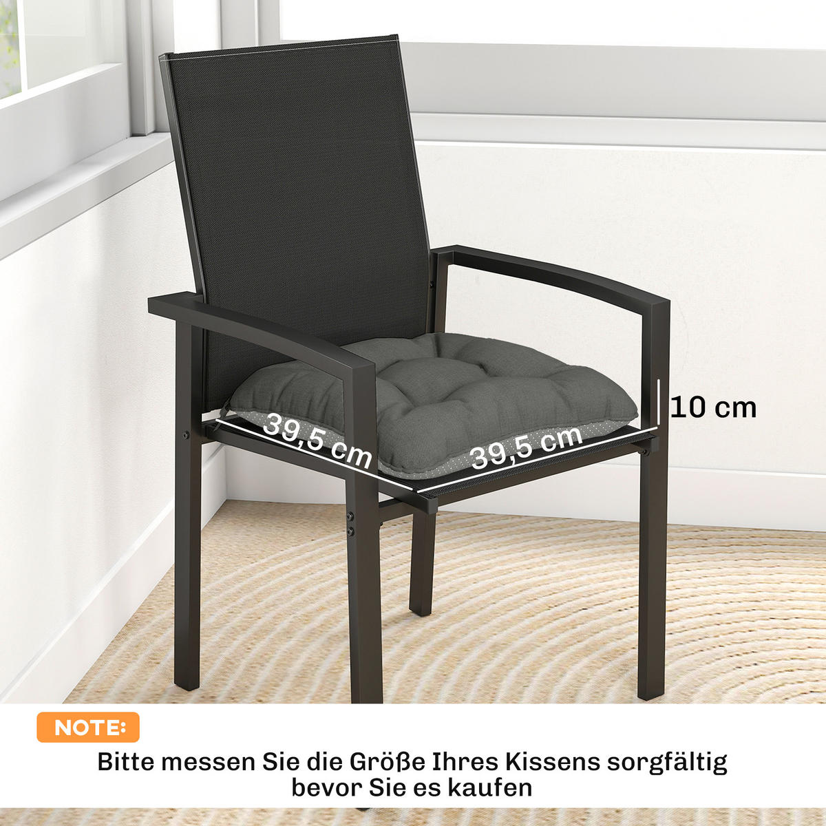 SADA 4 VENKOVNÍCH SEDACÍCH POLŠTÁŘŮ z polyesteru, tmavě šedá - tmavě šedá, textil (39.5/39.5/10cm) - Outsunny