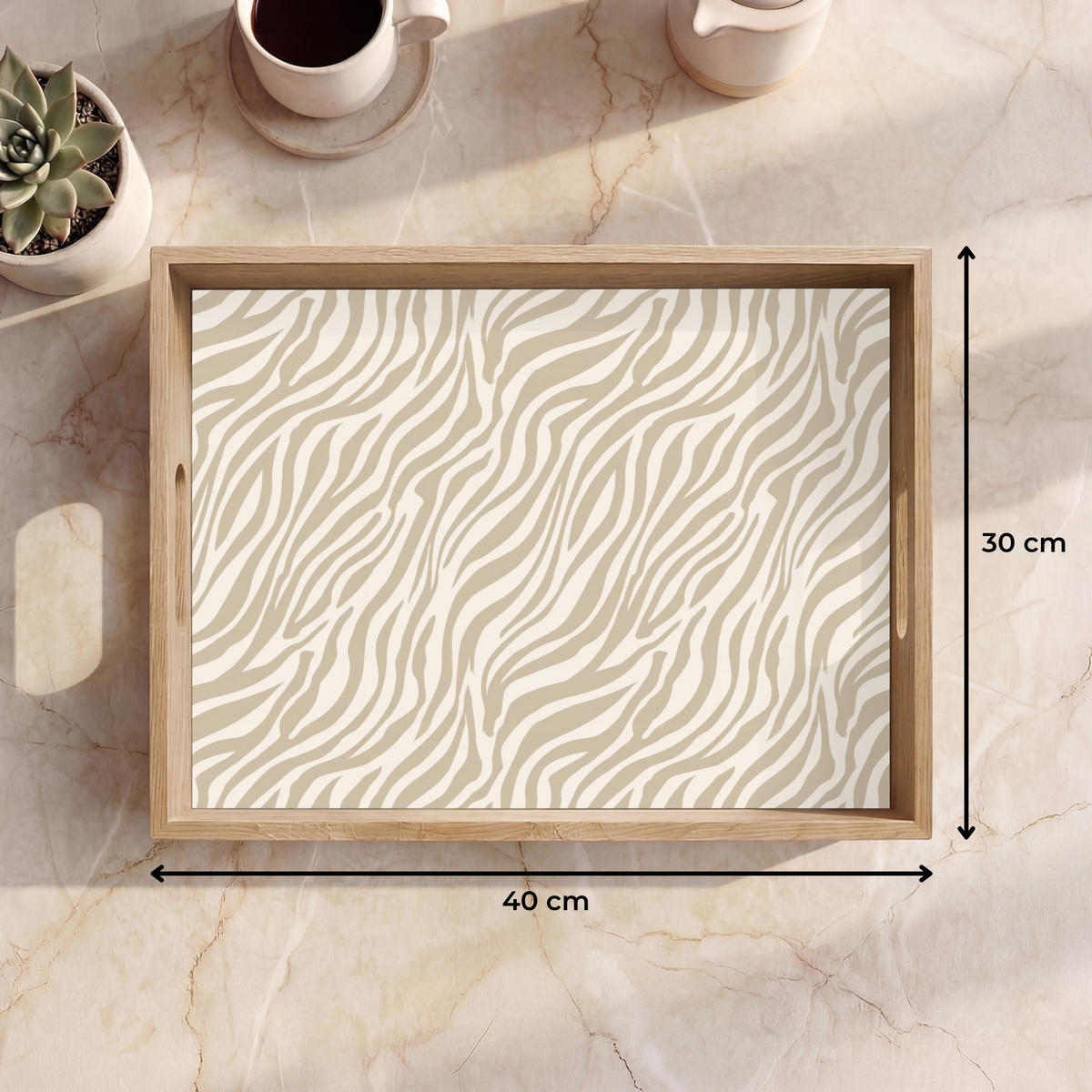 SERVÍROVACÍ PODNOS Zebra - vzor - béžová 40x30 cm - béžová, dřevo (40/5/30cm)