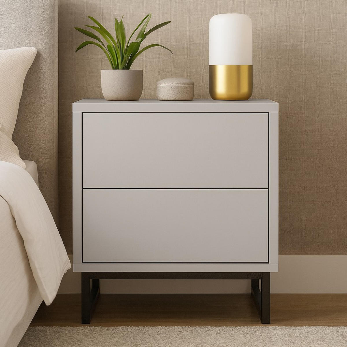 NACHTTISCH Giana mit 2 Schubladen, 43 cm, Beige Sand - Sandfarben/Beige, Holzwerkstoff (43/48.5/34cm) - Beautysofa