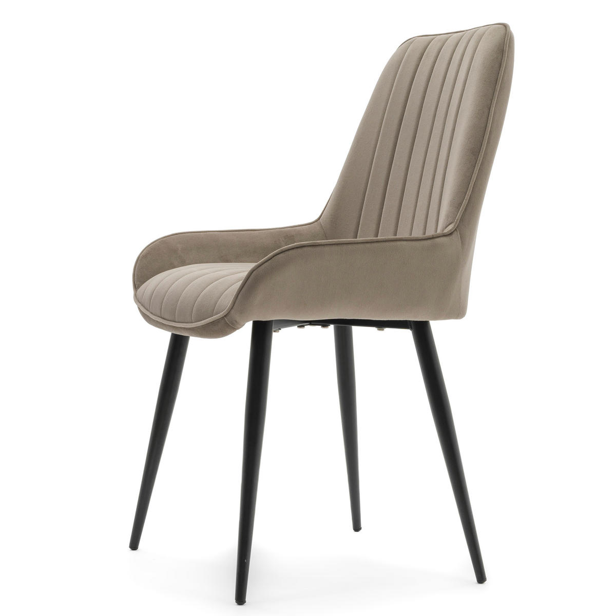 STUHL LUCA gepolstert mit Steppung - dunkelbeige schwarze Beine - Samt Velours - Beige/Schwarz, Textil/Metall (51/88/50cm) - NEW HOME