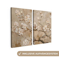 LEINWANDBILD 2er Set Beige - Blüte - Modern 80x60 cm - Beige, Textil (80/60cm) - MuchoWow