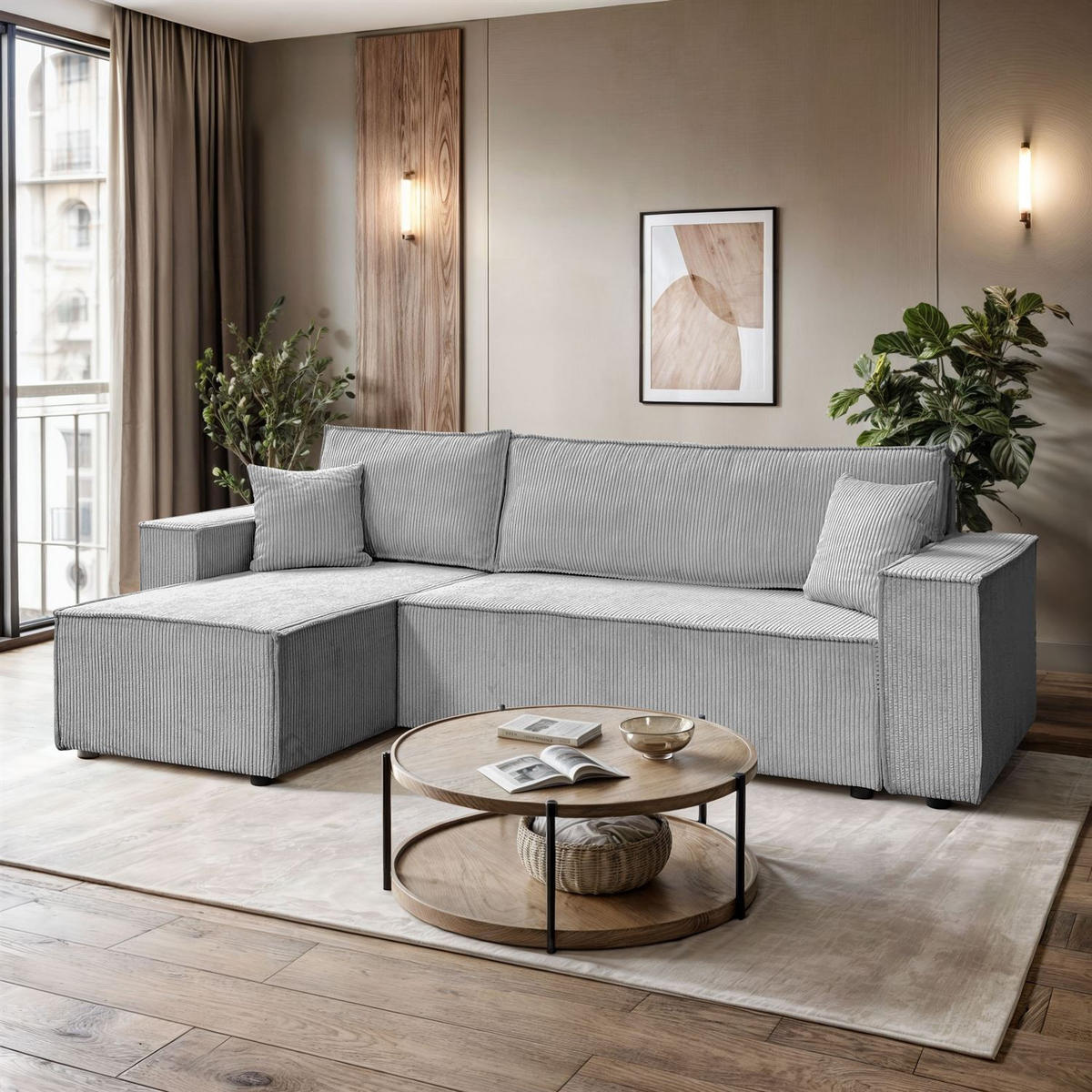 GEPOLSTERTES Ecksofa CARLOS L, Poso 110 - Hellgrau, Textil (247/143cm) - Lookway