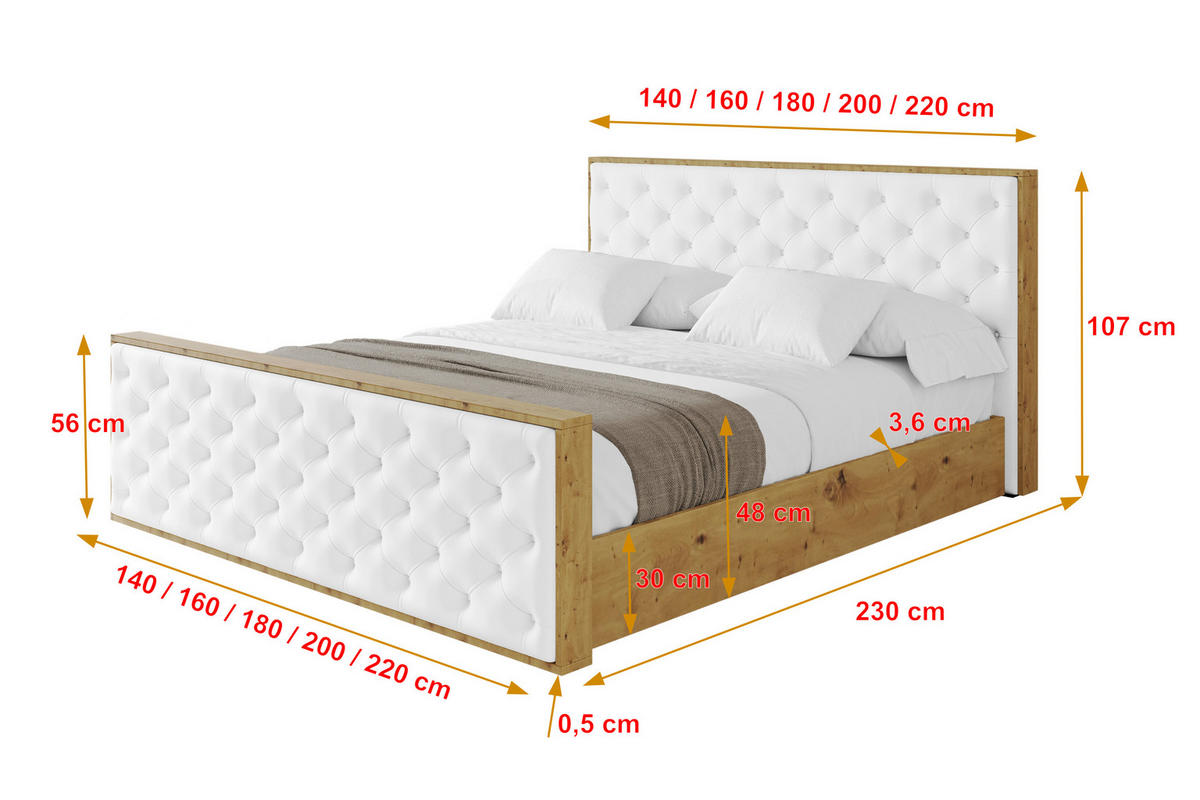 POLSTERBETT mit Bettkasten, Fußteil und Lattenrost, Boxbett ohne Matratze - ENZO3-Z 120x200 Weiß Kunstleder - Weiß Hochglanz, Holzwerkstoff/Textil (120/200cm) - ALTDECOR