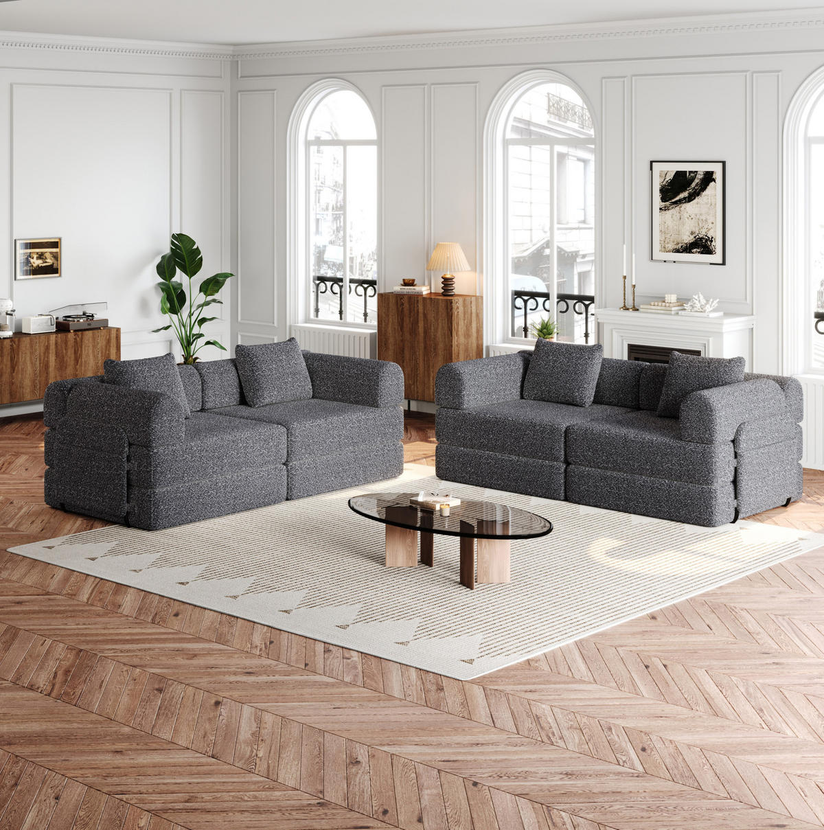 SCHLAFSOFA 2-in-1 Chenille Grey - Grau, Kunststoff (91.4/69.8/367.6cm) - Meubliv