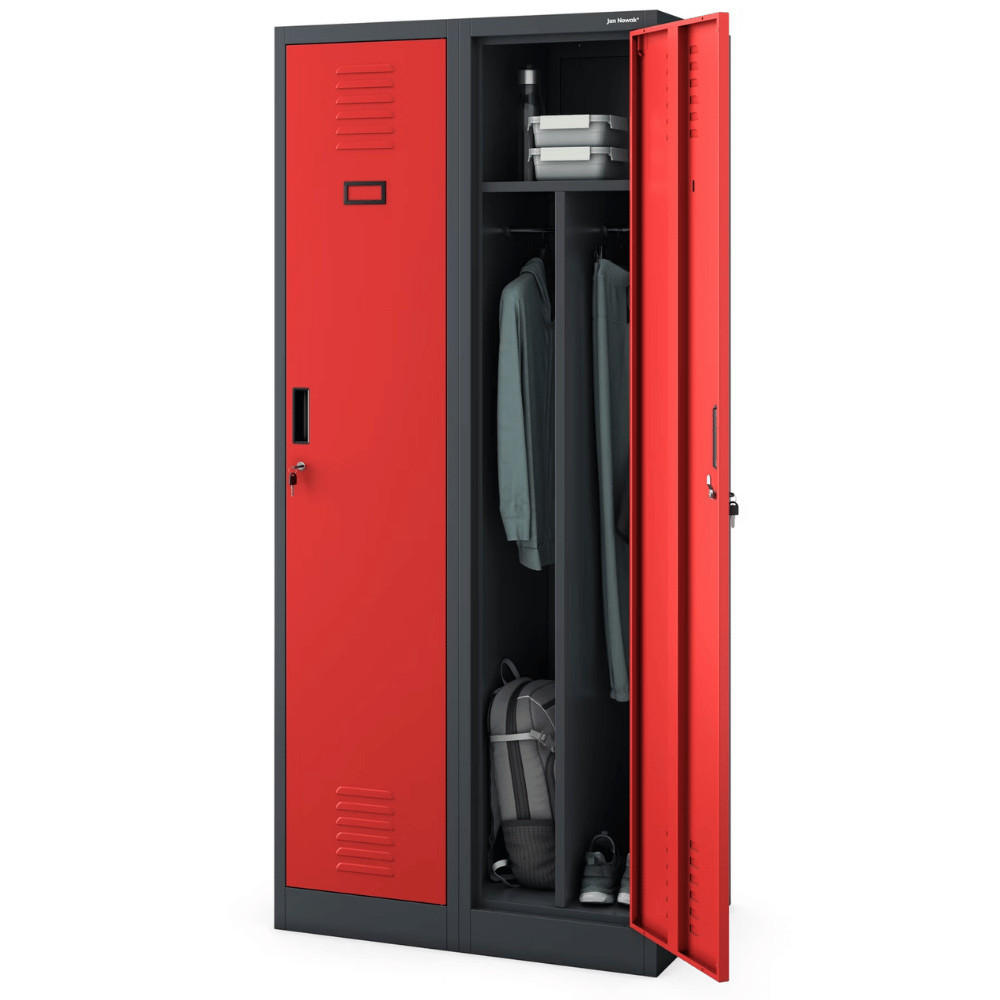 UMKLEIDESCHRANK Spind WIEN 2 Abteile 180x80x50cm Anthrazit-Rot - Anthrazit, Metall (80/180/50cm) - DELUKE