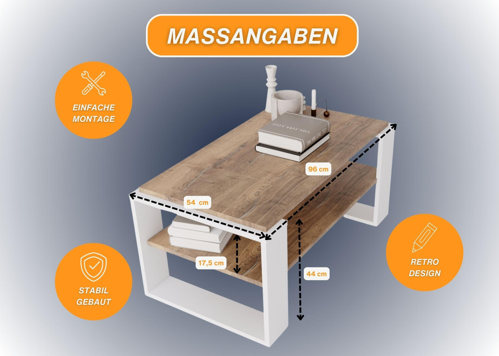 COUCHTISCH Holzwerkstoff rechteckig stabil Nussbaumfarben 42/54/96cm - Nussbaumfarben/Weiß, Holzwerkstoff (53.8/96/42cm) - CraftPAK