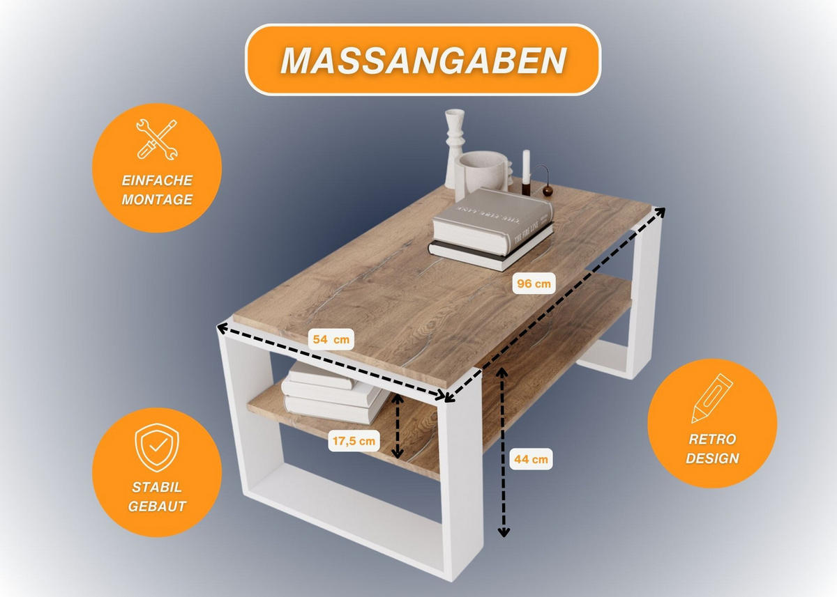 COUCHTISCH Holzwerkstoff rechteckig stabil Nussbaumfarben 42/54/96cm - Nussbaumfarben/Weiß, Holzwerkstoff (53.8/96/42cm) - CraftPAK