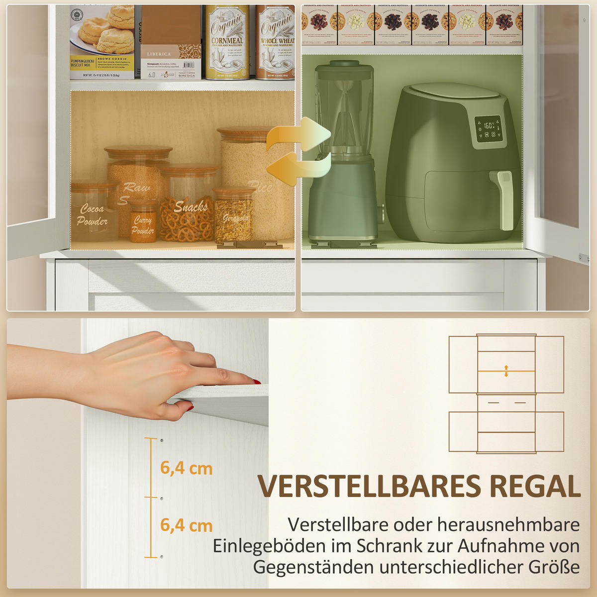 KÜCHENSCHRANK MDF Cremeweiß - Creme/Schwarz, Holzwerkstoff/Metall (40/182.5/76cm) - HOMCOM