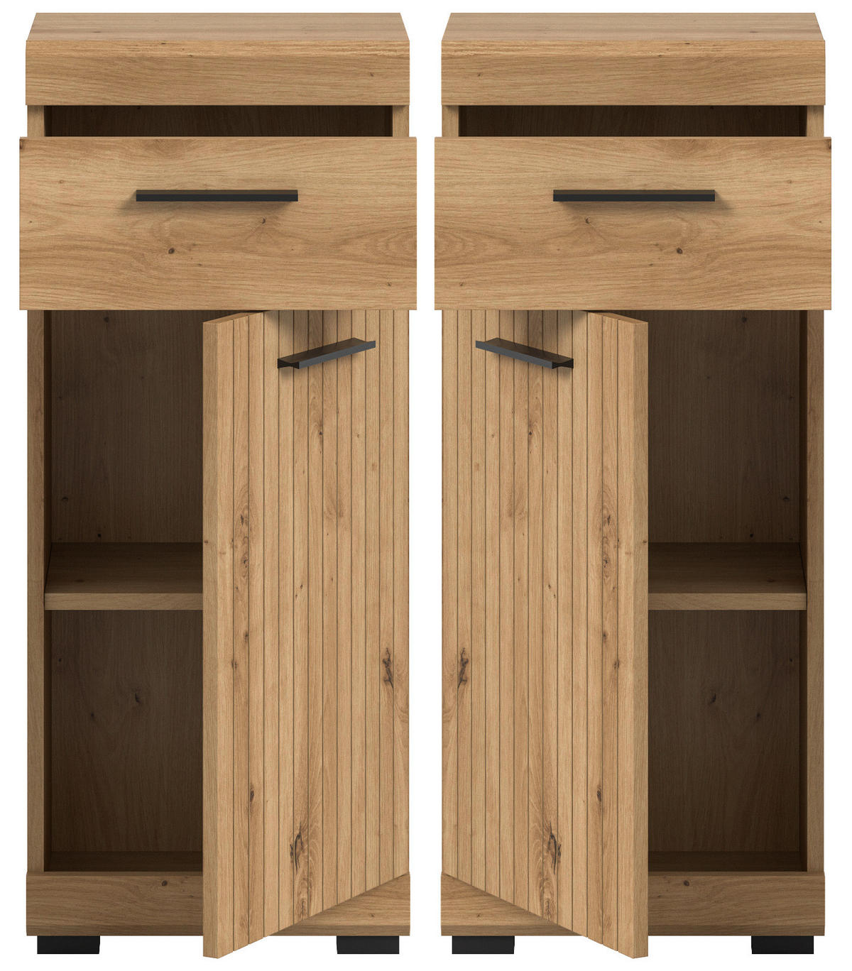 BADKOMMODE Eiche Artisan 37 x 88 cm, Badschrank mit moderner Rillen-Optik - Schwarz/Eiche Artisan, Holzwerkstoff/Kunststoff (37/88/31cm) - Inn.Furn