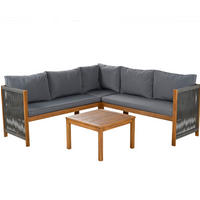 GARTENMÖBEL-SET mit Ecksofa und Couchtisch, Akazienholzrahmen mit Seilgeflecht, Grau - Grau, Textil - Redom