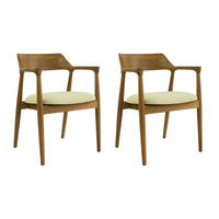 STUHL mit Armlehnen 2er-Set - Teakholz & Stoff - Holz- & Cremefarben - SOUADY - Naturfarben, Holz (58/76/58cm) - Vente-Unique