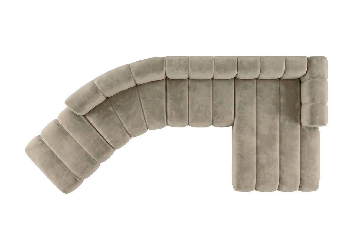 ECKSOFA Modulares In L-Form, Velvet-Stoff Riviera, Beige, Rechts, GRAND Round - Beige, Holz (445/179cm) - Kaiser Möbel