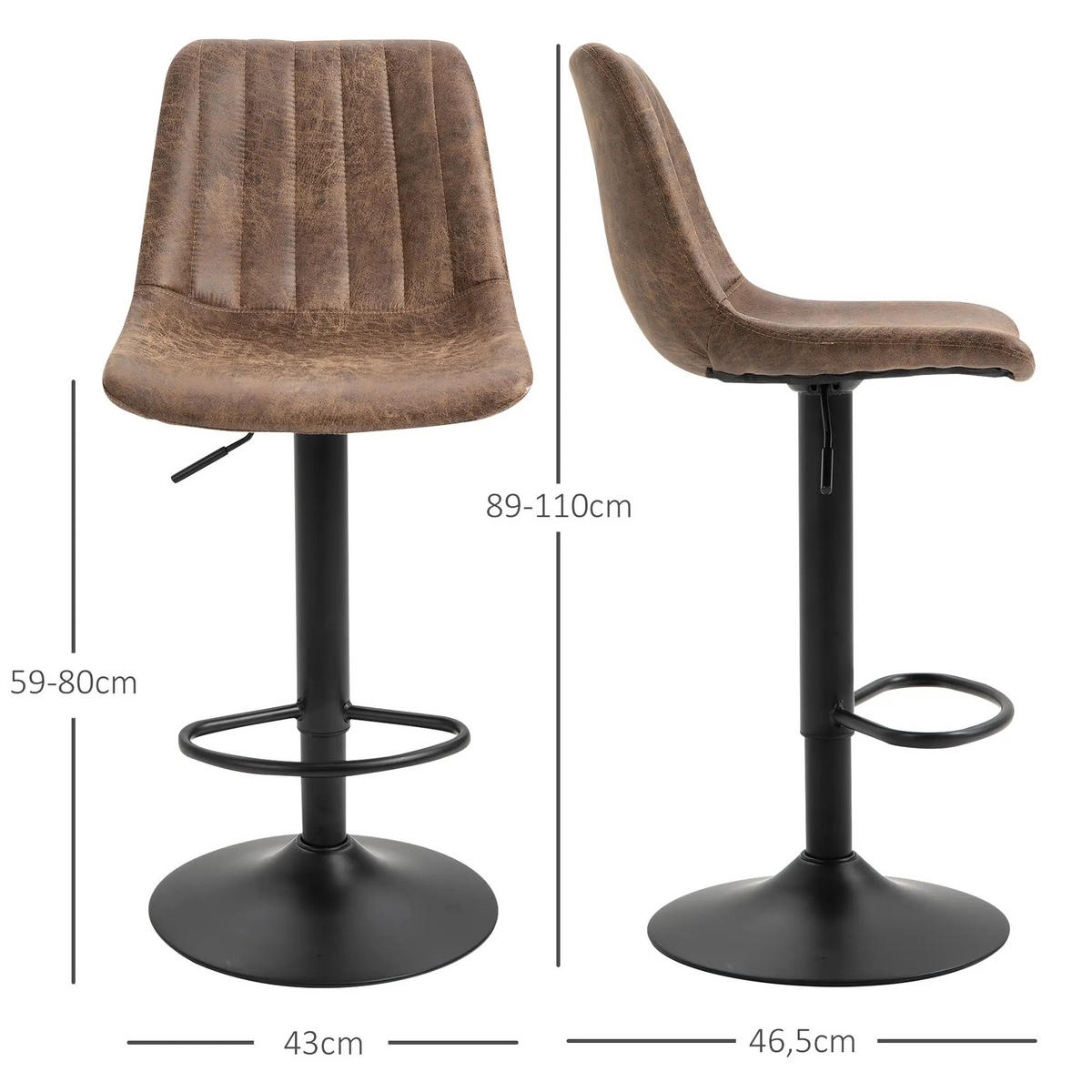 BARHOCKER DE-35987 2er Set mit Rückenlehne Braun - Braun, Metall (46.5/110/43cm) - ComfortXL