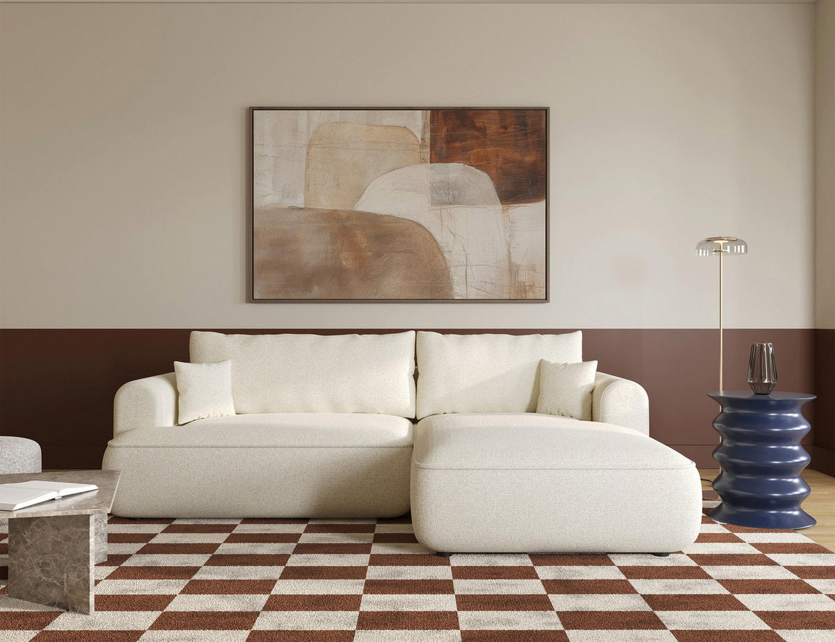 ECKSOFA Ovo Hellbeige Webstoff-Bezug - Ecru/Schwarz, Kunststoff/Textil (165/260cm) - Selsey
