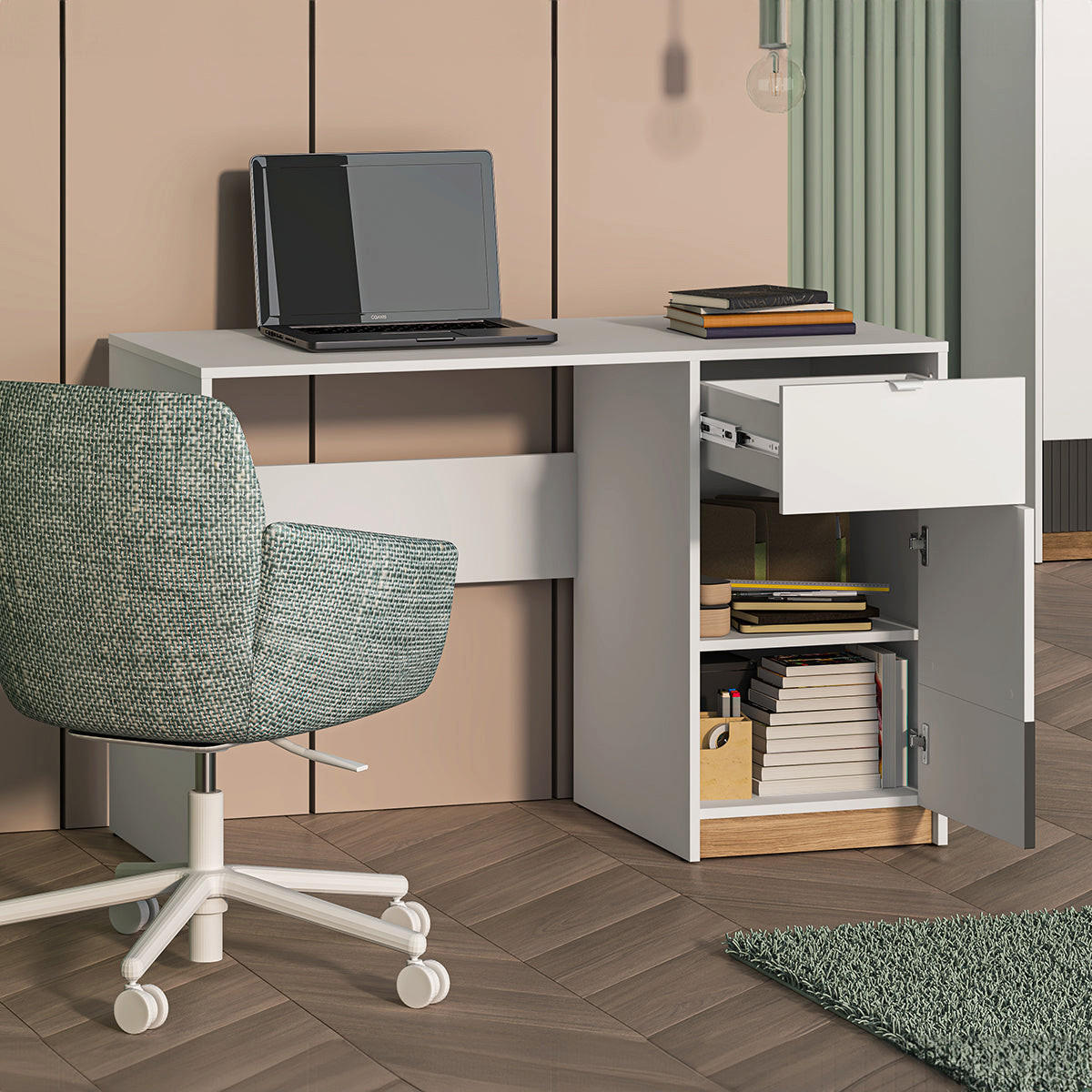 PISALNA MIZA Ronan Bela - bela, leseni material (55/120/79cm) - Petits-meubles