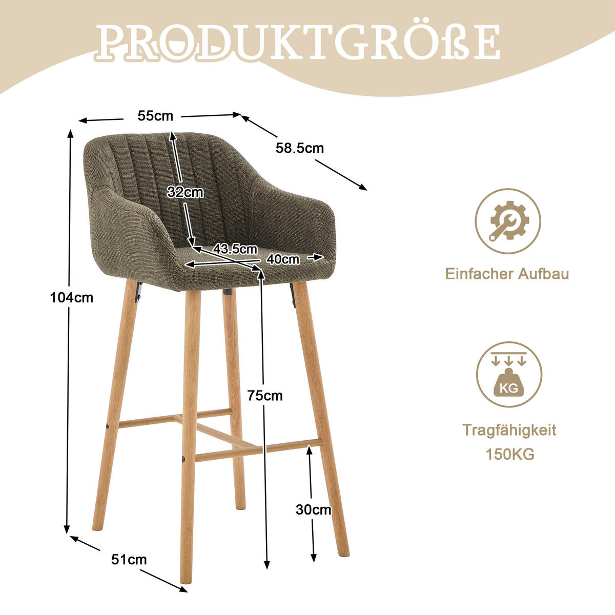 BARHOCKER,2ER-SET,BARSTÜHLE,KÜCHENSTÜHLE,LEINEN,GRÜN - Grün, Textil (55/104/51cm) - LVHOM