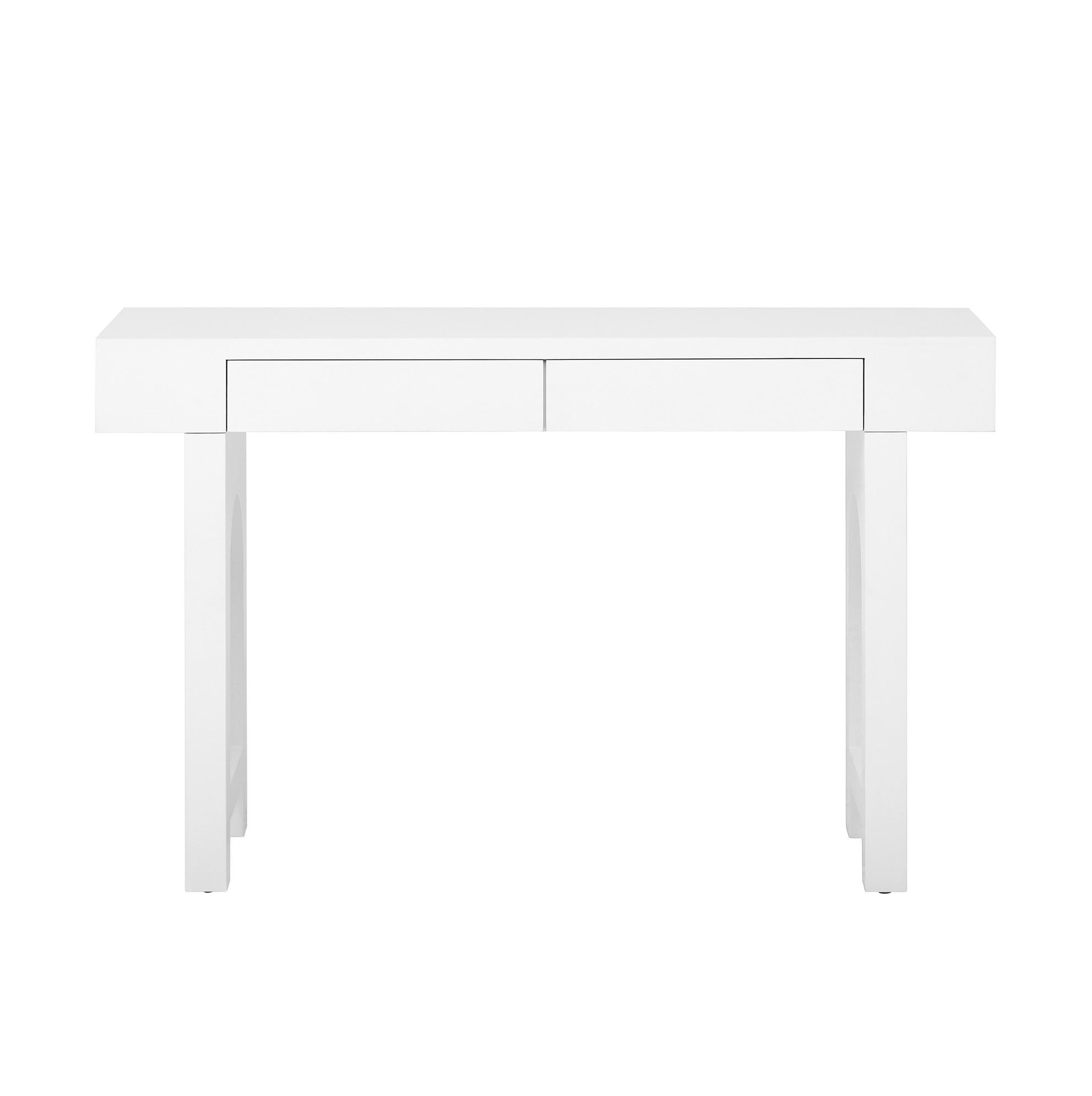 KONSOLENTISCH aus MDF 120x35,5x76,5 cm Weiß mit 2 Schubladen, Steckdosenleiste und verstellbaren Füßen - Weiß, Holzwerkstoff (35.5/120/76.5cm) - Modfu