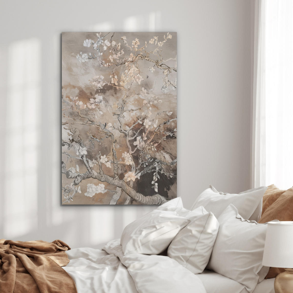 AKUSTIKPANEEL Mandelblüte - Kunst - Van Gogh - Beige - Abstrakt 70x100 cm - Braun, Textil (70/0.9cm) - MuchoWow