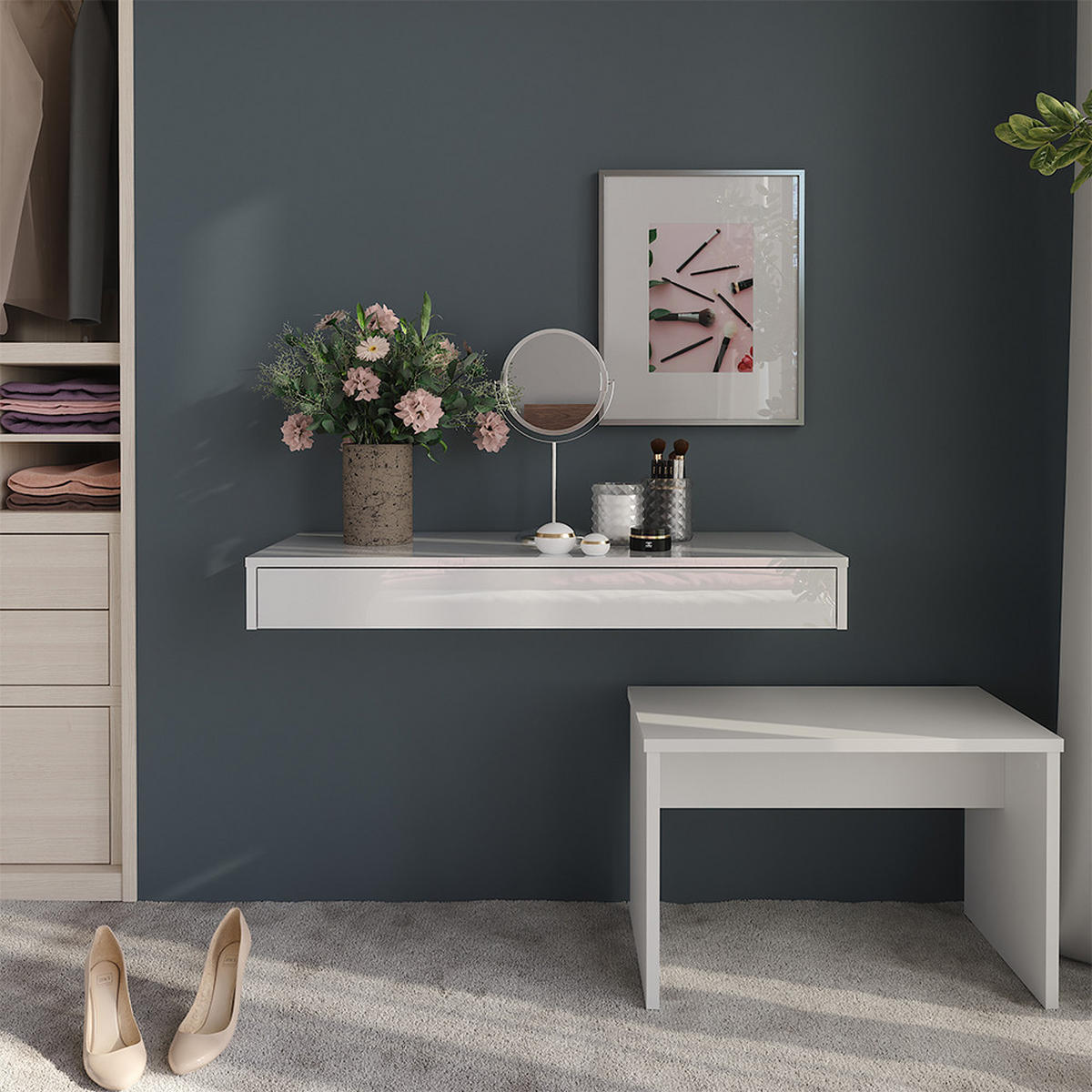 STĚNOVÁ POLICE Sherry Bílá vysoký lesk - vysoce lesklá bílá, kompozitní dřevo (100/12/40.1cm) - Vicco