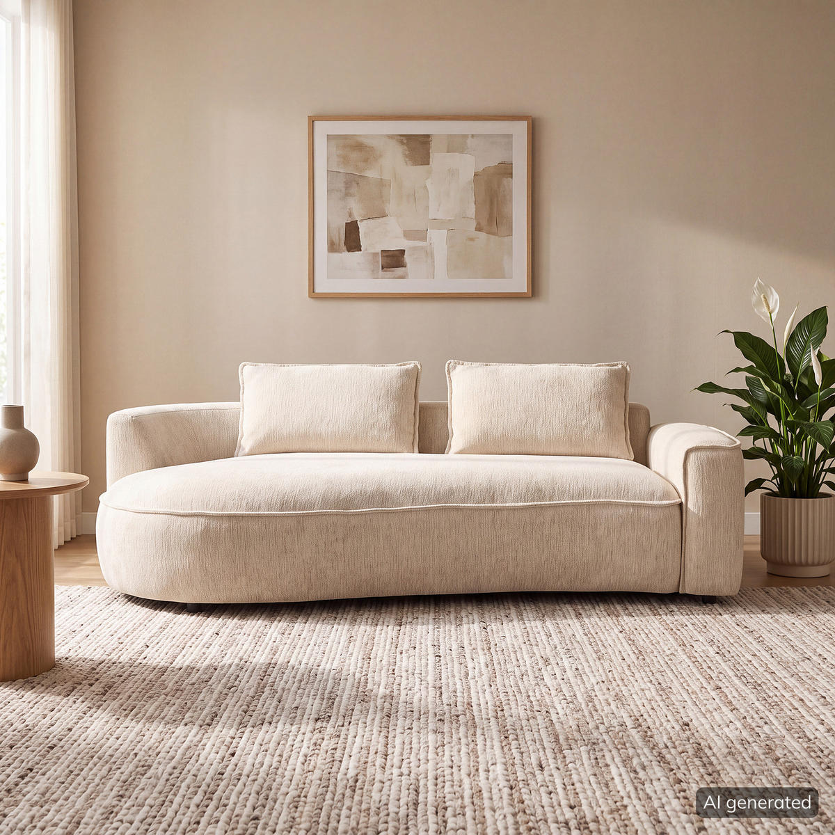 2,5-SITZER SOFA - Champagner/Schwarz, Kunststoff/Textil (217/82/146cm) - home24