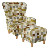 OHRENSESSEL Sofia Relaxsessel mit Hocker | Design kariert Beige-Ocker - Beige/Multicolor, Textil (92/68/95cm) - Supellex