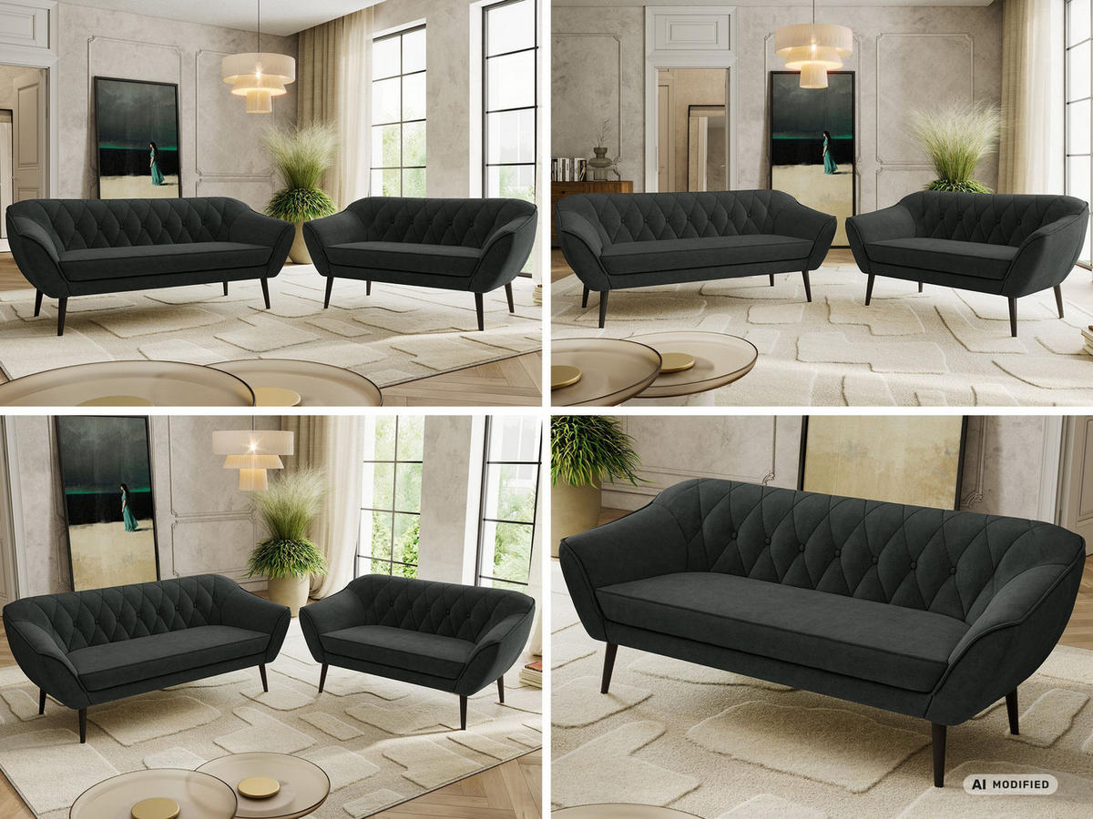 SEDACIA ZOSTAVA 3+2 PIRS - Tmavosivá Štruktúrovaná látka - Čierne nohy - čierna/grafitová, kompozitné drevo/textil (180/75/74cm) - MKS