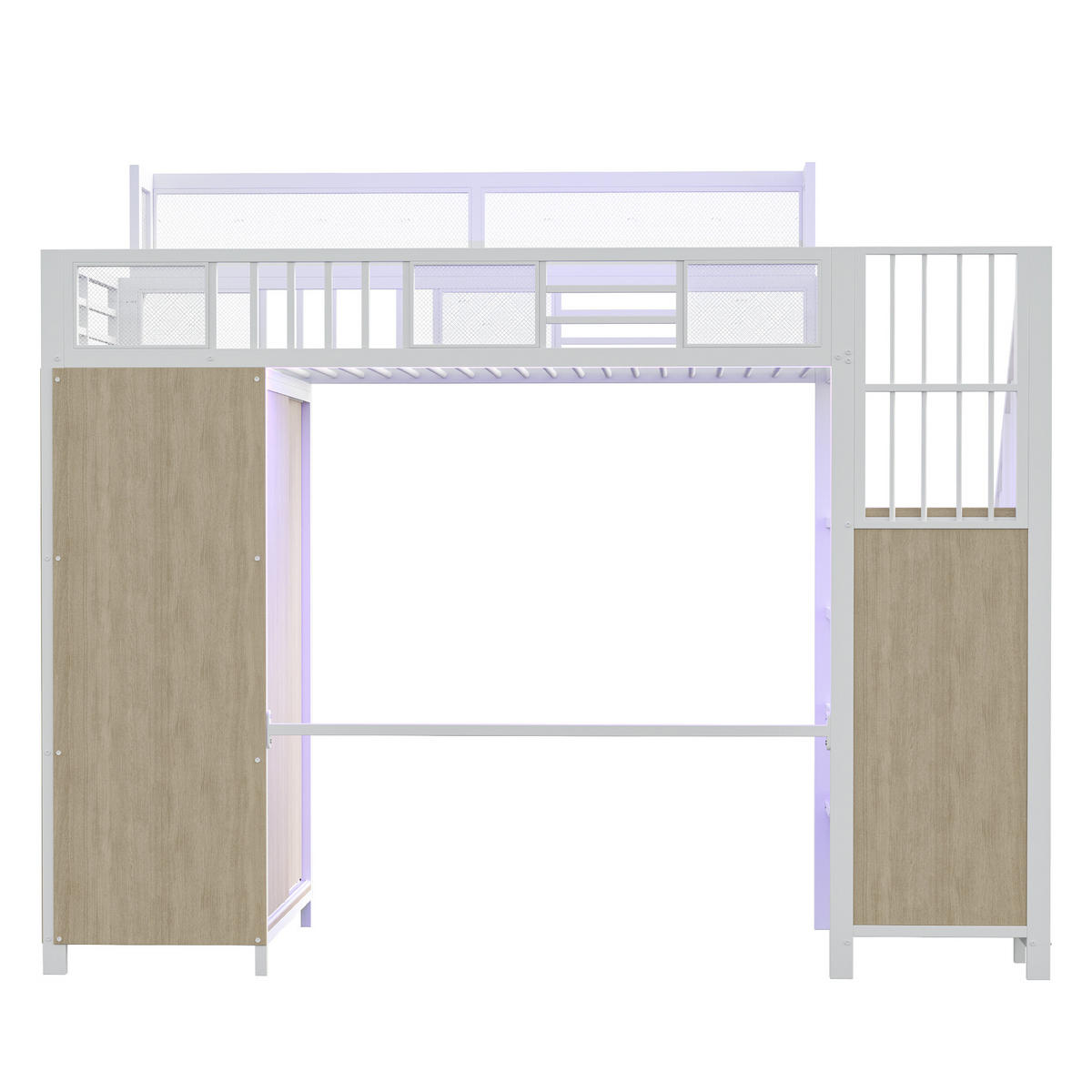 HOCHBETT 90/200 cm DE-01489, in Weiß, mit Kleiderschrank, Sicherheitsleiter und LED-Beleuchtung - Weiß, Metall (90/200cm) - ComfortXL