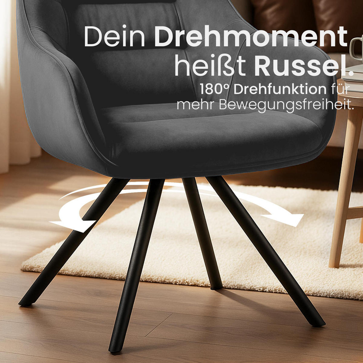 ARMLEHNENSTUHL Samt Dunkelgrau - Dunkelgrau/Schwarz, Textil/Metall (57/90/63cm) - CLP