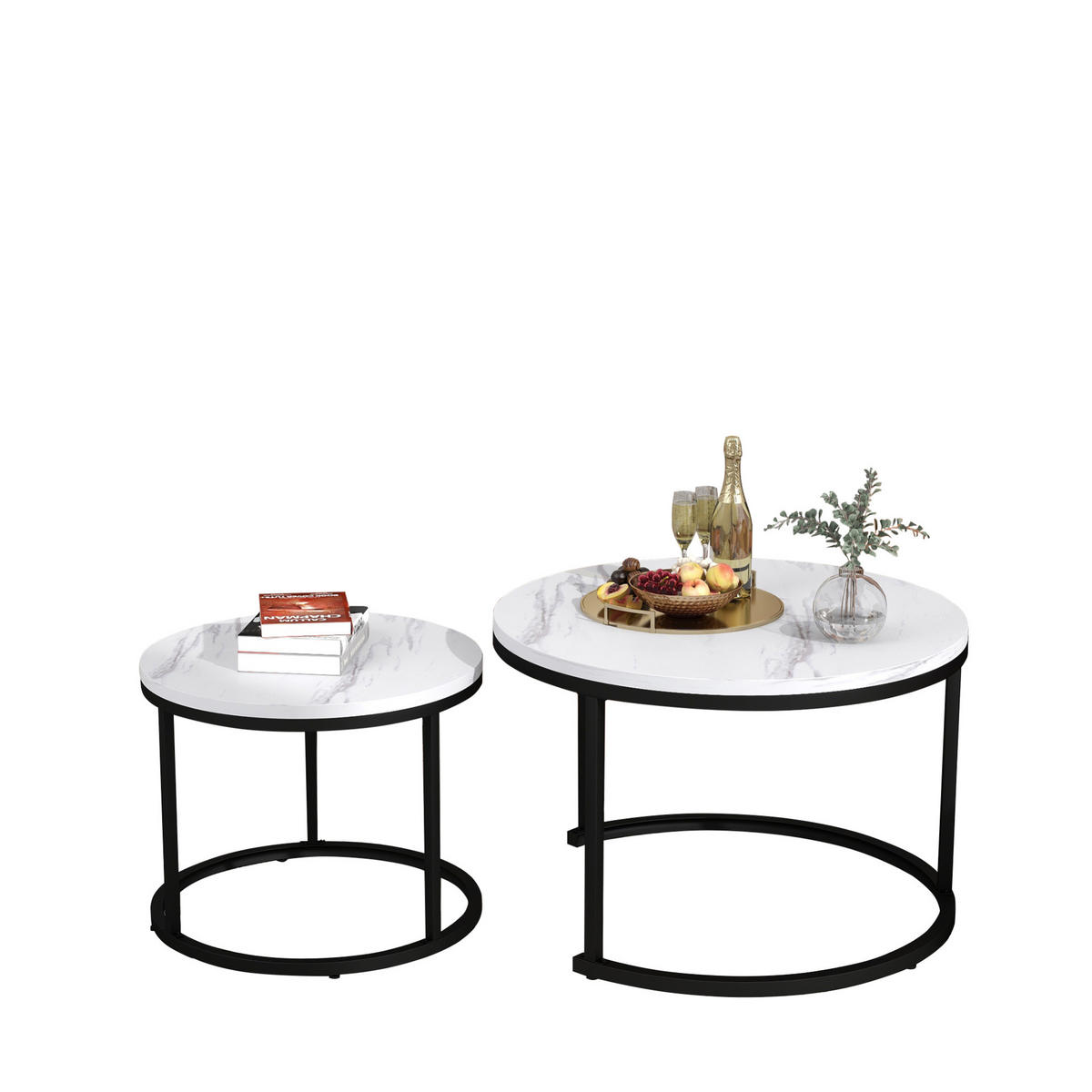 COUCHTISCH 2er-Set 50/70,5 cm & 45,5/44 cm in Marmoroptik, nestbar - Weiß, Holzwerkstoff (70.5/70.5/50cm) - Flora Grace