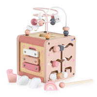 MOTORIKSPIELZEUG Aktivitätswürfel W11B316 rosa Holz, Sortierspiel, Xylophon, Labyrinth, Motorik, vier Spielseiten - Rosa, Holz (15/25/15cm) - Moni